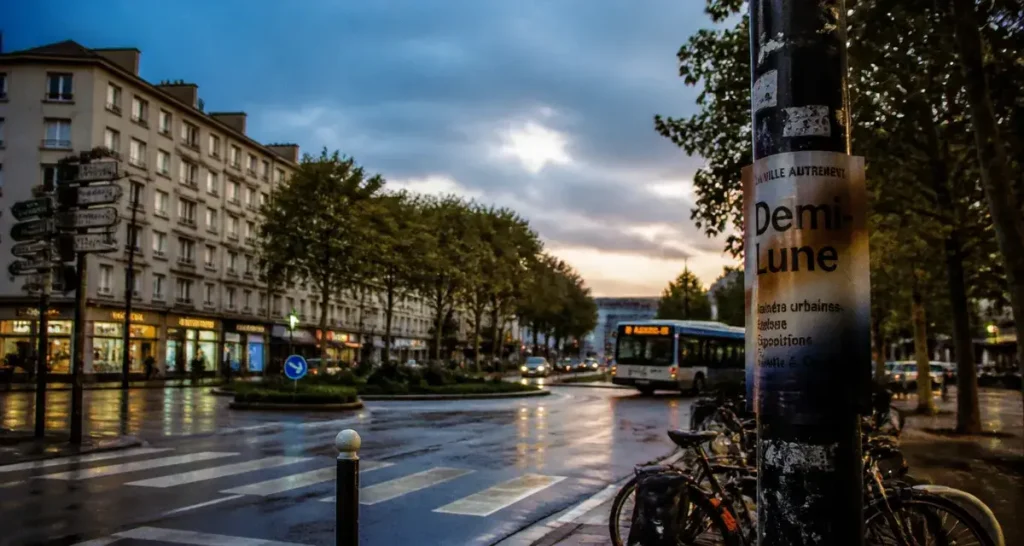 Caen demi lune, carrefour giratoire près de la rue d’Auge, piétons et vélos