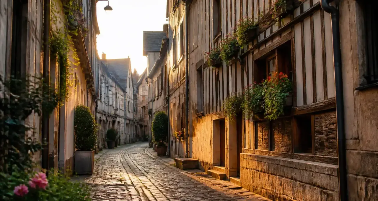 Ruelle pavée à colombages du Vieux Caen