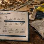 Agenda 21 Caen : classeur municipal et infographie avec objectifs chiffrés