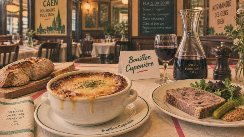 Restaurant bouillon Caen Caponière : bouillon à l’oignon