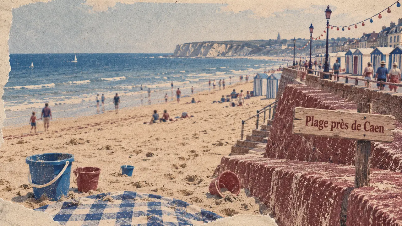 Belle plage a caen, sable et promenade normande avec cabines