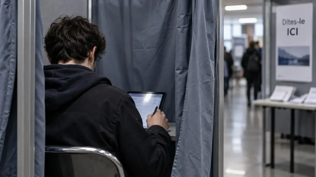 À Caen, des collégiens partagent leurs inquiétudes dans un isoloir mobile