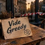 Restaurant Greedy Guts Caen : enseigne “Vide Greedy”, boutique fermée, offre vegan traiteur et food-truck