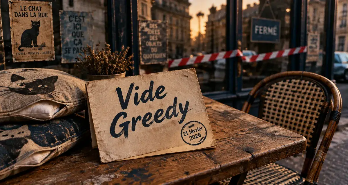 Restaurant Greedy Guts Caen : enseigne “Vide Greedy”, boutique fermée, offre vegan traiteur et food-truck